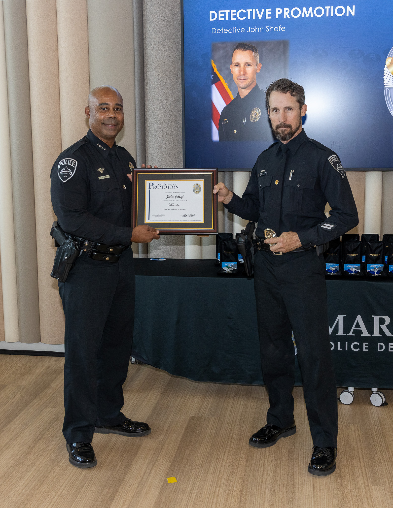 Chief Pridgett with new Detective John Shafe