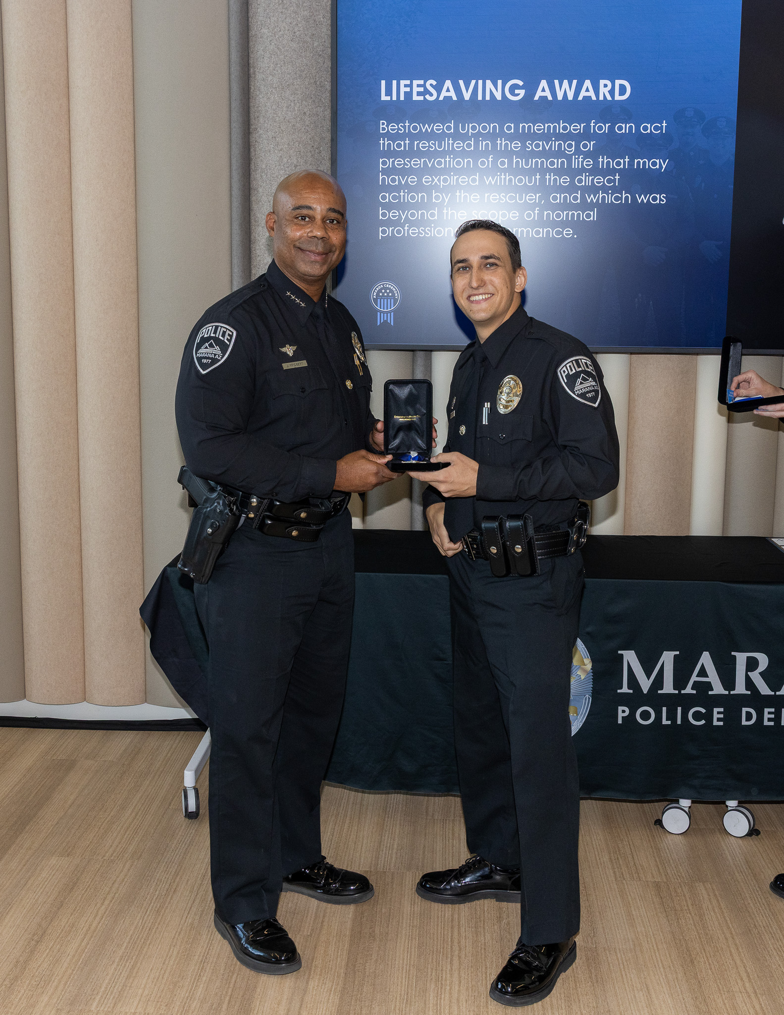 Chief Pridgett with Officer Jonathan Grove