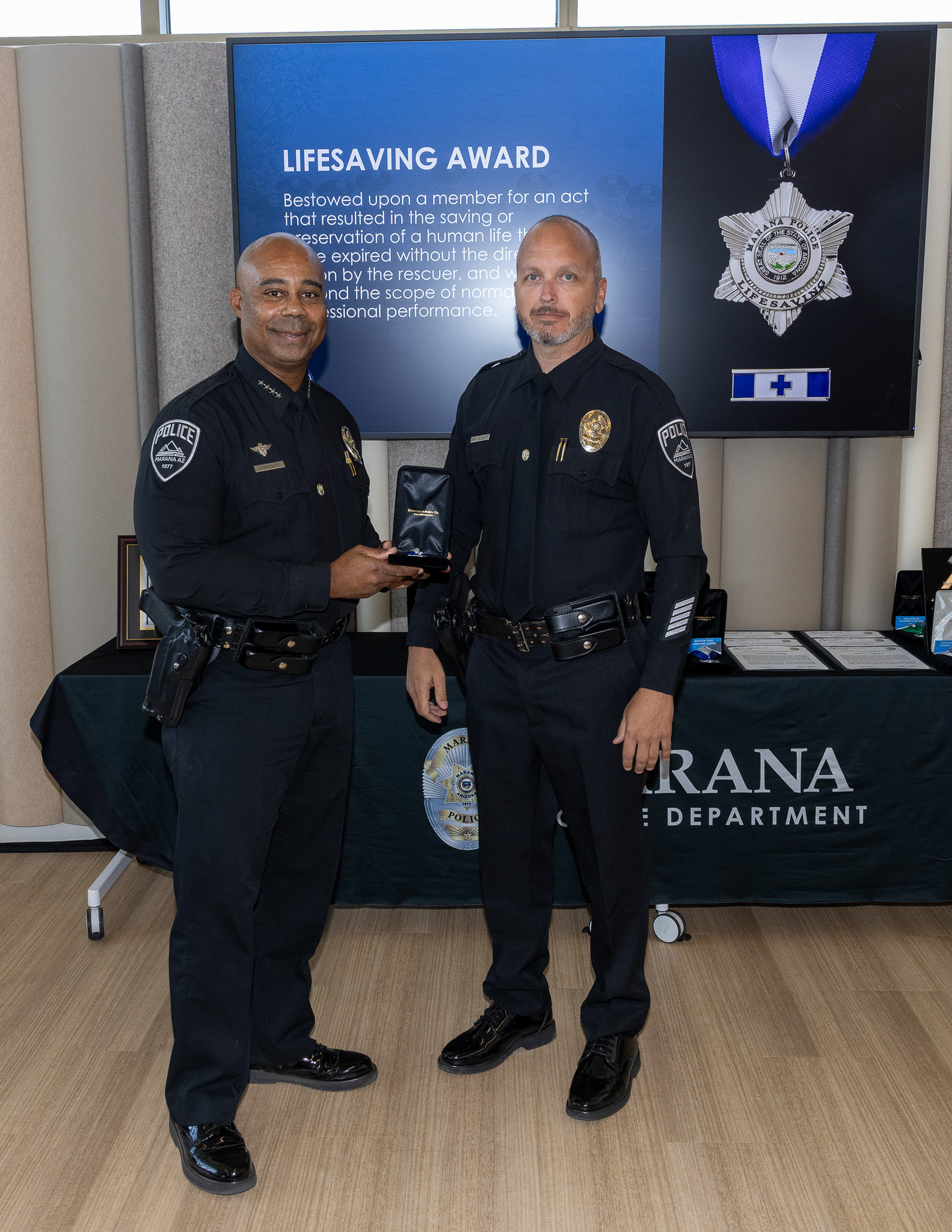 Chief Pridgett with Officer Joseph Klein
