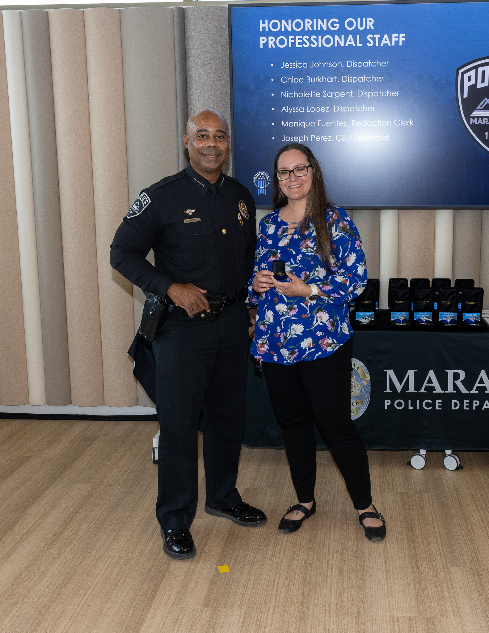 Chief Pridgett with Redaction Clerk Monique Fuentes