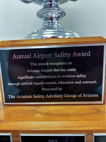 Front of trophy for Airport Safety Award