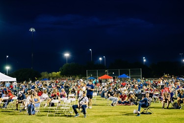 Guests waiting for fireworks at night