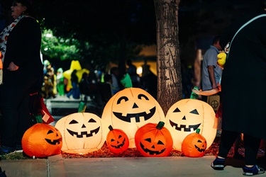 Glowing row of pumpkins